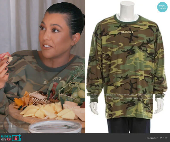 Yeezy Season 2 Invitation Camo T-shirt worn by Kourtney Kardashian on Keeping Up with the Kardashians