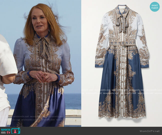 Zimmermann Luminous Scarf print midi dress worn by Lisa Benner (Marg Helgenberger) on All Rise