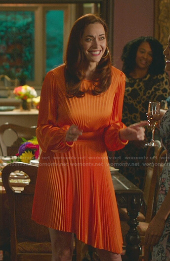 Abigail’s orange pleated dress on Good Witch