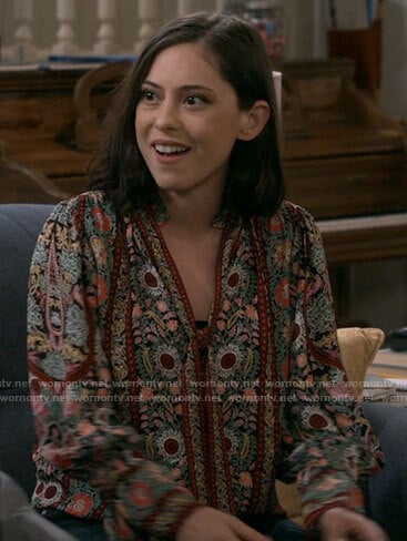 Adriana’s floral tie neck blouse on B Positive