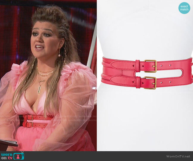 Alexander McQueen Double-Buckle Leather Belt worn by Kelly Clarkson on The Voice