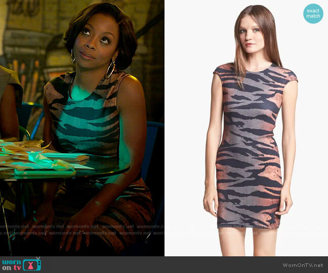 McQ by Alexander McQueen Tiger Print Dress worn by Renee Ross (Bresha Webb) on Run the World