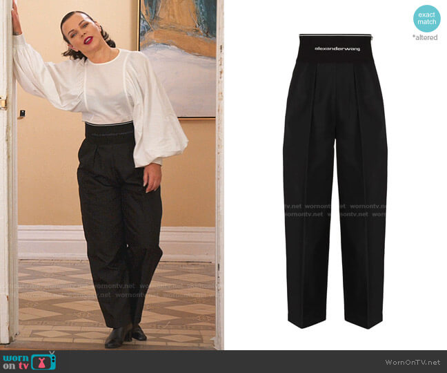 Alexander Wang Logo Waistband Wide-Leg Trousers worn by Maggie (Debi Mazar) on Younger