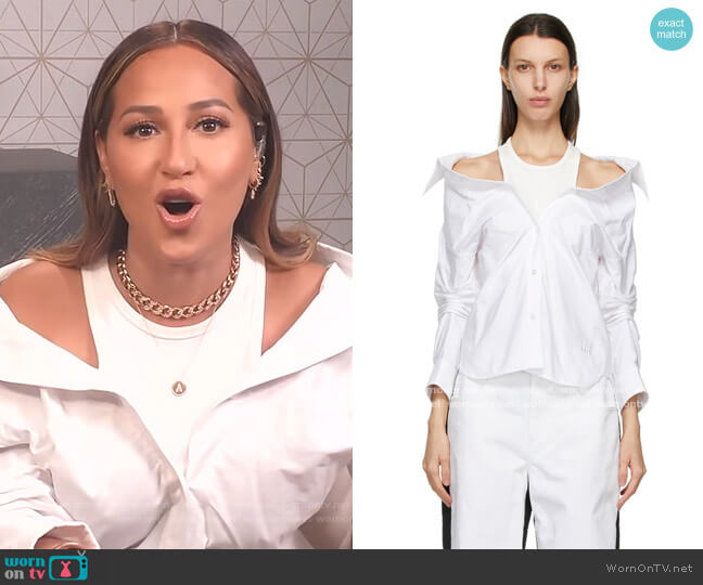 Alexander Wang White Off-Shoulder Shirt worn by Adrienne Houghton on The Real