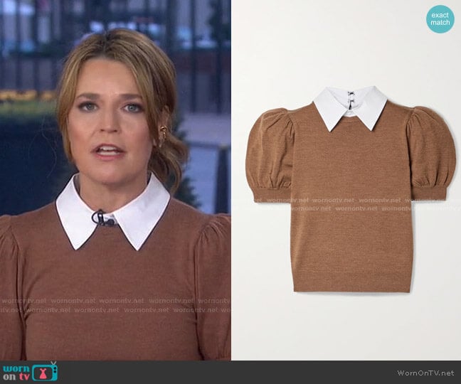 Alice + Olivia Chase Poplin-Trimmed Sweater worn by Savannah Guthrie on Today
