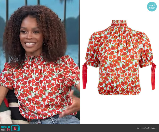 Alice + Olivia Irene Blouse worn by Zuri Hall on Access Hollywood