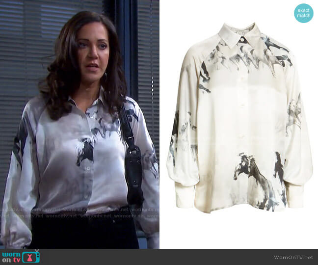 All Saints Oana Epoto Horse Print Blouse worn by Jan Spears (Heather Lindell) on Days of our Lives