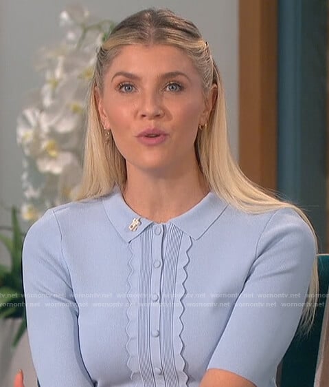 Amanda’s blue scallop trim dress on The Talk