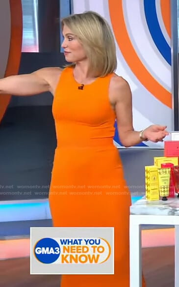 Amy’s orange cropped tank and skirt on Good Morning America