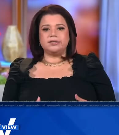 Ana’s black square neck smocked top on The View