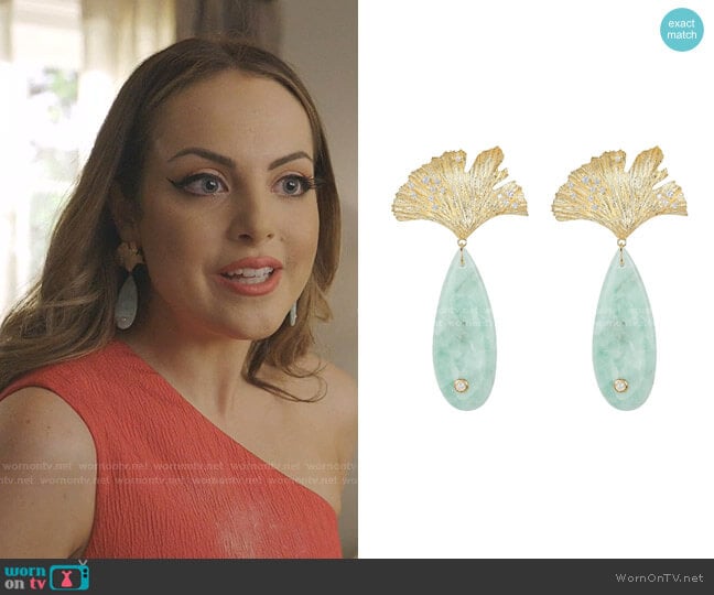 Apples & Figs Sea Foam Onyx & Leaf Earrings worn by Fallon Carrington (Elizabeth Gillies) on Dynasty