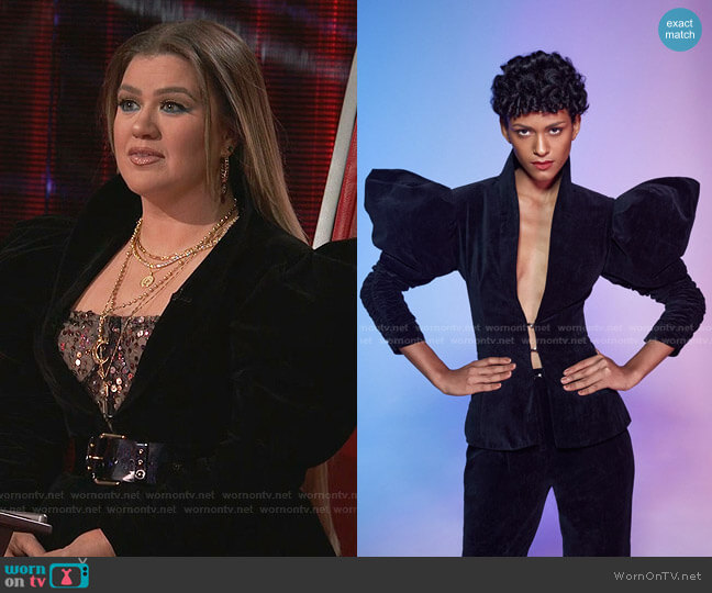 April & Alex Velvet Suit Top worn by Kelly Clarkson on The Voice