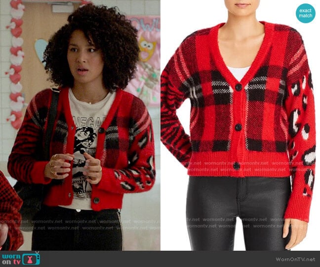 Aqua Plaid & Animal-Pattern Cardigan worn by Gina (Sofia Wylie) on High School Musical The Musical The Series