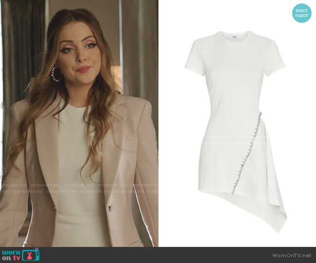 Area Crystal-Embellished Asymmetrical Mini Dress worn by Fallon Carrington (Elizabeth Gillies) on Dynasty
