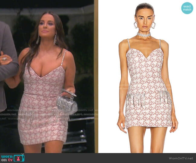 Area Crystal Fringe Structured Mini Dress worn by Kyle Richards on The Real Housewives of Beverly Hills