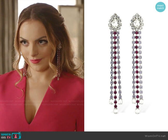 Area Multicolor Crystal Fringe Drop Earrings worn by Fallon Carrington (Elizabeth Gillies) on Dynasty