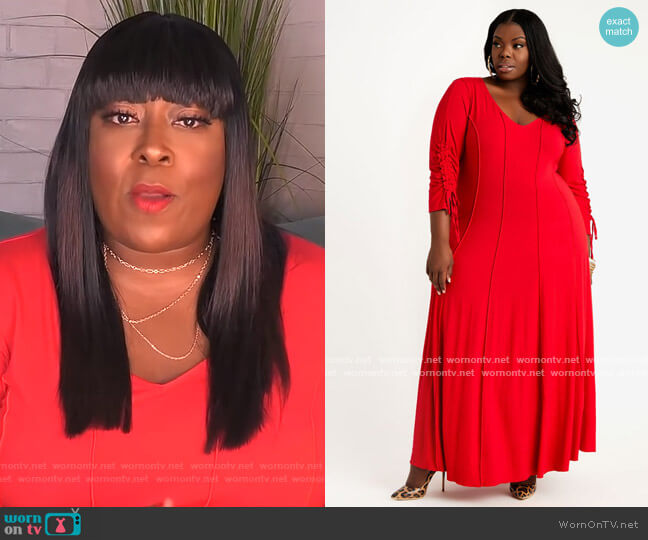 Ashley Stewart Ruched Sleeve Seamed Maxi Dress worn by Loni Love on The Real