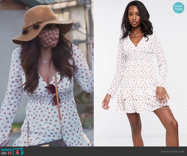 ASOS Fashion Union Tall mini dress with puff sleeves in polka dots worn by Jennifer Aydin on The Real Housewives of New Jersey