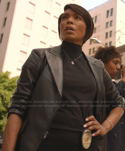 Athena’s black zip leather blazer on 9-1-1
