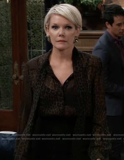 Ava’s green leopard print sheer blouse on General Hospital