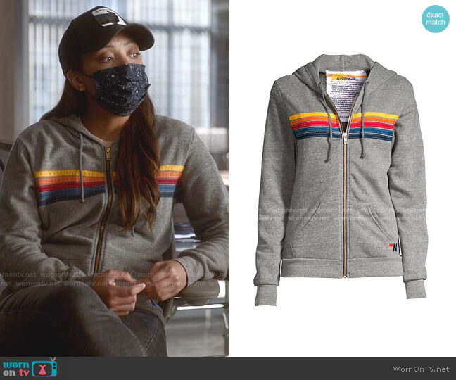 Aviator Nation Five-Stripe Zip-Front Hoodie worn by Danny James (Jaime Lee Kirchner) on Bull