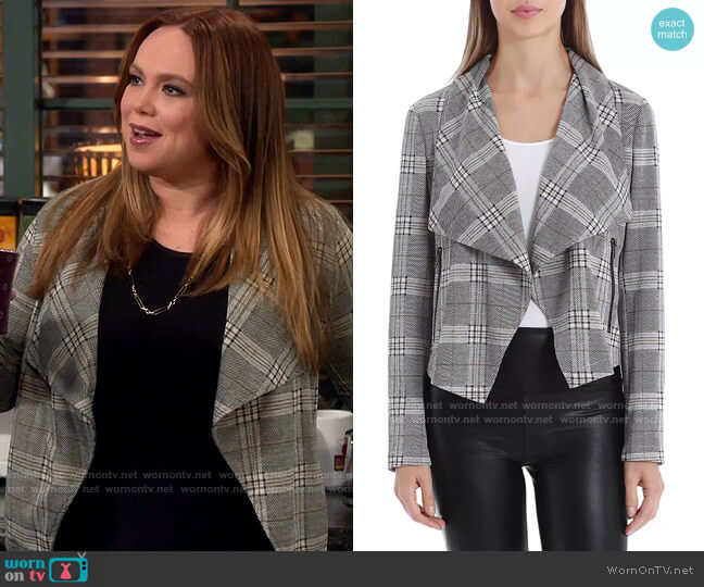 Bagatelle Plaid Drape Front Jacket worn by Kristin Baxter (Amanda Fuller) on Last Man Standing