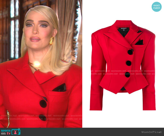 Balmain Asymmetric Button-Fastening Jacket worn by Erika Jayne on The Real Housewives of Beverly Hills