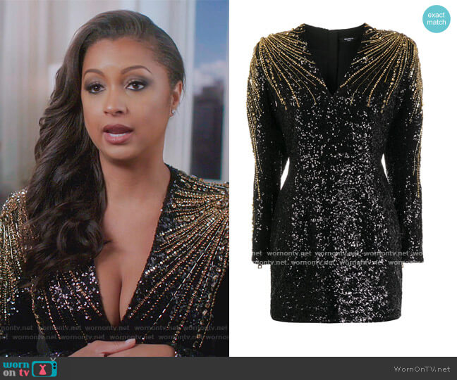 Balmain Sequin-embellished Beaded Cocktail Dress worn by Ebony K. Williams on The Real Housewives of New York City