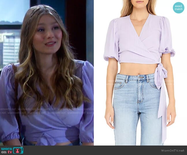 Bardot Isabella Cropped Wrap Top worn by Alice Caroline Horton (Lindsay Arnold) on Days of our Lives