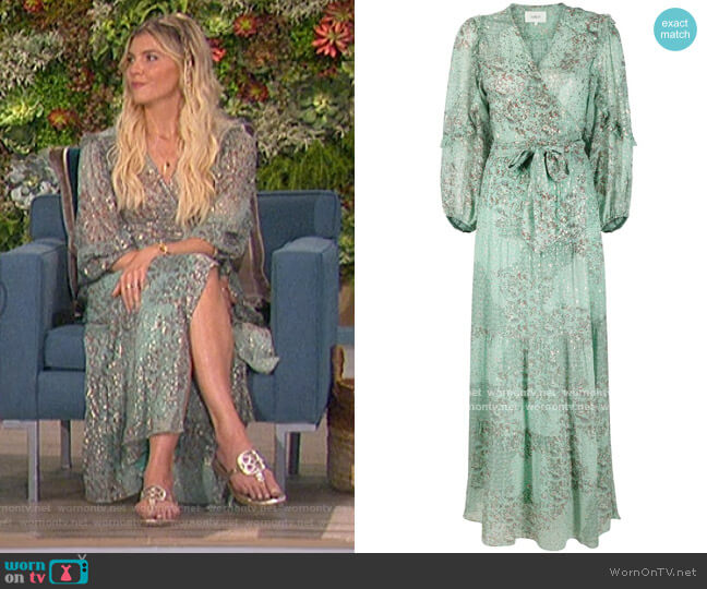 ba&sh Orianne V-neck crepe midi wrap dress worn by Amanda Kloots on The Talk