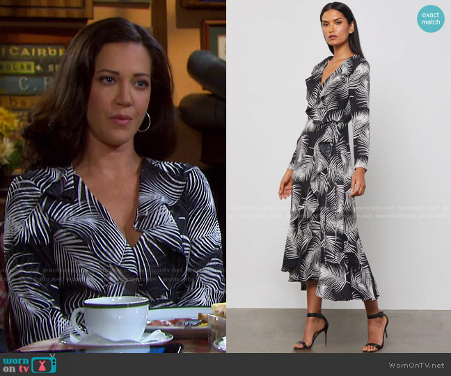 Bcbgmaxazria Feather Print Wrap Dress worn by Jan Spears (Heather Lindell) on Days of our Lives