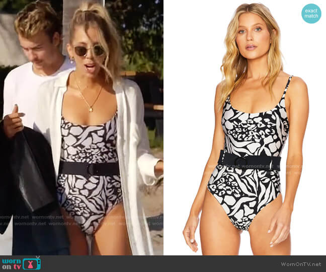 Beach Riot Julia One Piece Abstract Animal Print worn by Ashley Wahler (Ashley Wahler) on The Hills New Beginnings
