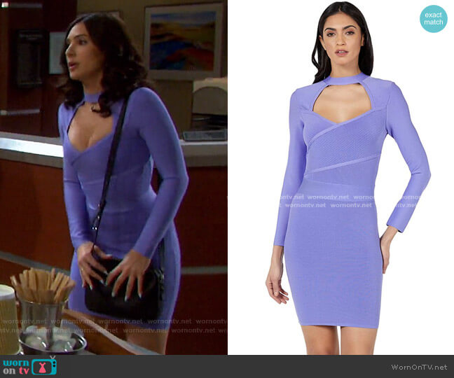 Bebe Long Sleeve Surplice Front Bandage Dress worn by Gabi Hernandez (Camila Banus) on Days of our Lives