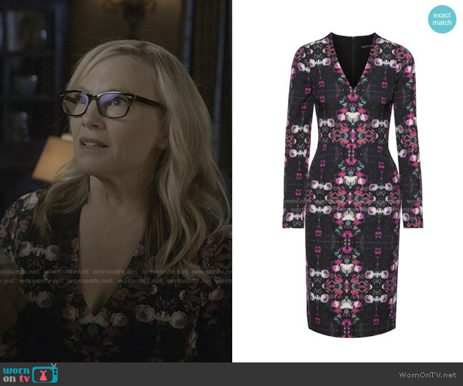 Black Halo Mindy Printed Cady Dress worn by Linda Martin (Rachael Harris) on Lucifer