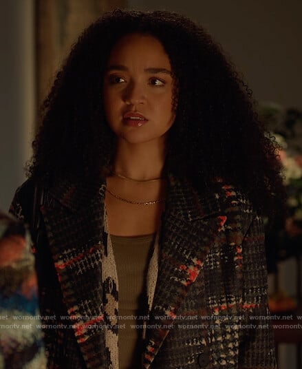 Kat’s black plaid coat on The Bold Type
