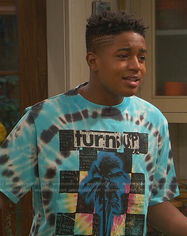Booker’s blue tie dye Turns Up tee on Ravens Home