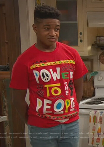 Booker’s red Power to the People graphic tee on Ravens Home