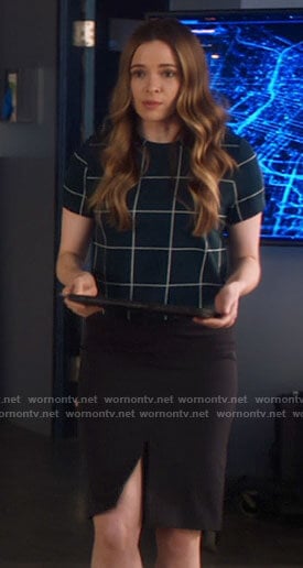 Caitlin’s dark green checked top on The Flash