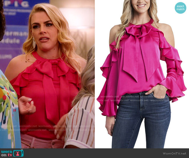 CeCe Long Sleeve Cold Shoulder Ruffled Blouse worn by Summer Dutkowsky (Busy Philipps) on Girls5eva