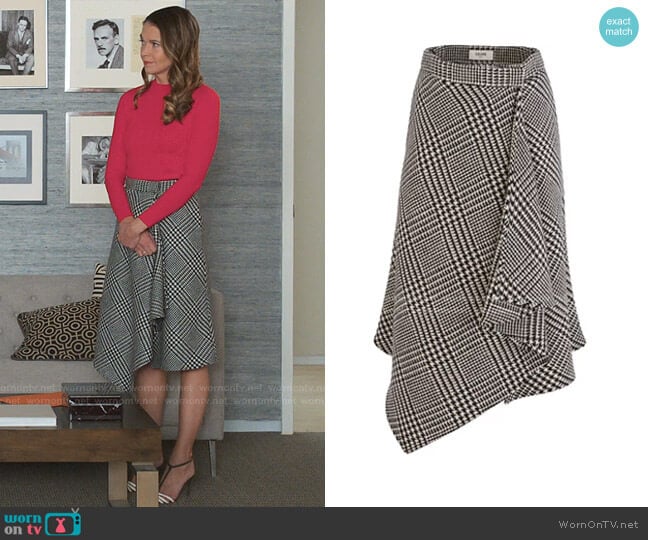 Celine Prince Of Wales Check Flared Wraparound Skirt worn by Liza Miller (Sutton Foster) on Younger