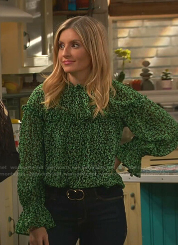 Chelsea’s green floral blouse on Ravens Home