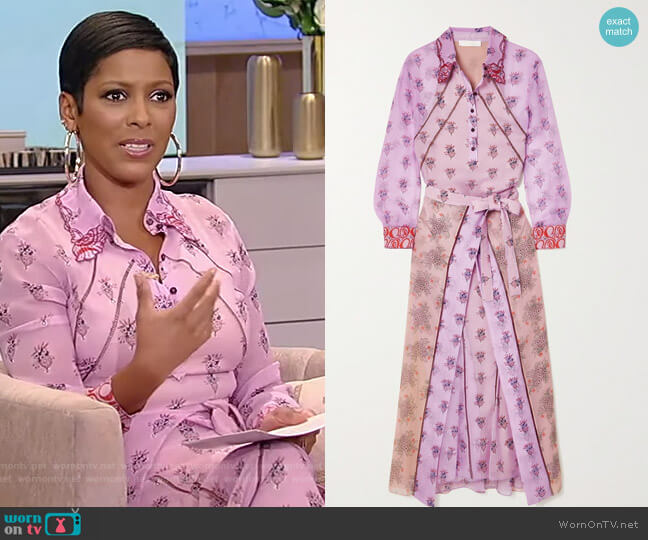 Chloe Belted floral-print silk-chiffon midi shirt dress worn by Tamron Hall on Tamron Hall Show