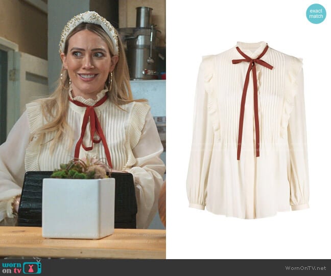 Chloe Ruffle-Trim Silk Blouse worn by Kelsey Peters (Hilary Duff) on Younger