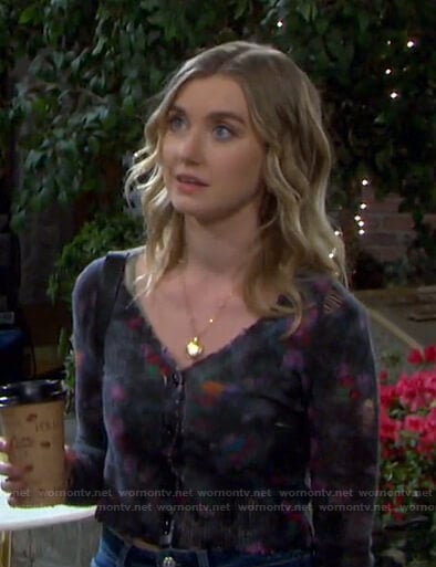 Claire’s floral cropped cardigan on Days of our Lives