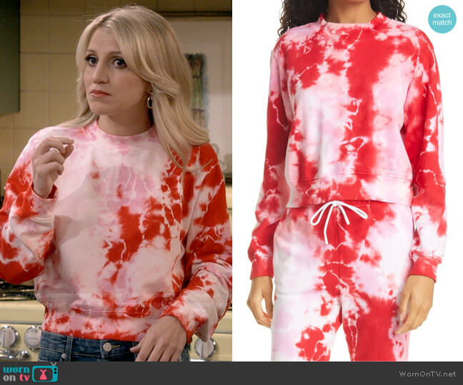 Cotton Citizen Milan Tie Dye Crop Sweatshirt in Rouge Haze worn by Gina Dabrowski (Annaleigh Ashford) on B Positive