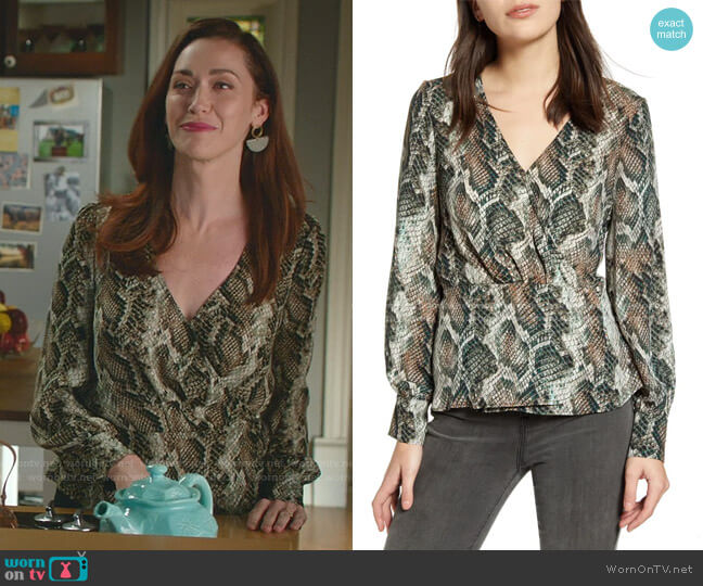 Cupcakes and Cashmere Jasper Long Sleeve Wrap Top worn by Abigail Pershing (Sarah Power) on Good Witch