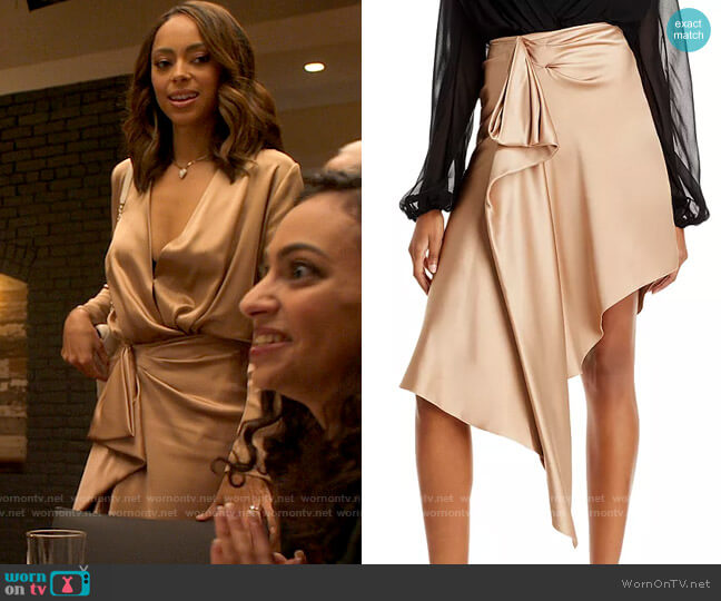 Cushnie Silk Draped Midi Skirt worn by Whitney Green (Amber Stevens West) on Run the World