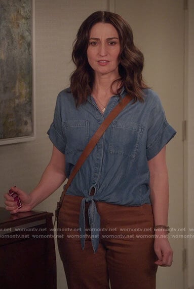 Dawn’s chambray tie front shirt on Girls5eva