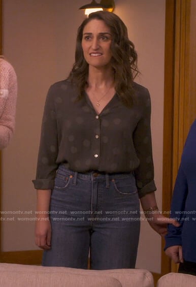 Dawn’s polka dot blouse and wide leg jeans on Girls5eva