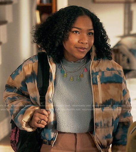 Delilah’s tie dye puffer jacket on The Equalizer